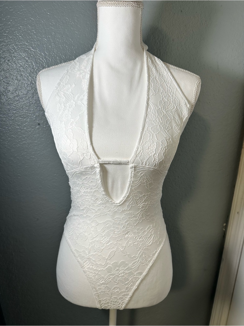 White Lace Halter Bodysuit
